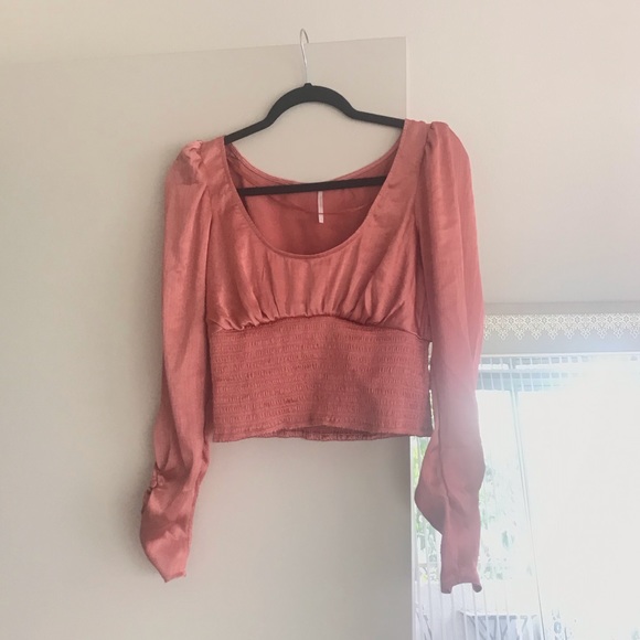 Free People Tops - Free People Peach Crop Silk Blouse